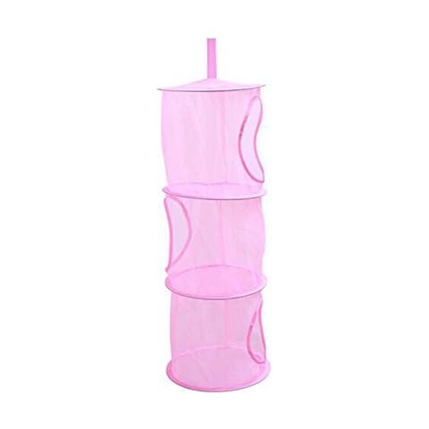 Huijukon Toy Storage Hanging Net Mesh Toy Storage Hammock Organizer with 3 Compartments for Closet, Bath, Small Plush Toys,Teddy (Pink) Cover
