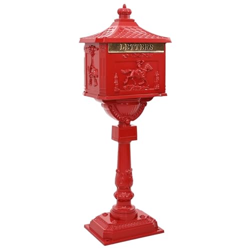 vidaXL Boîte aux Lettres Debout avec Porte Rouge 42,5 x 29,5 x 117 cm, Jardin et terrasse, boîte aux Lettres Vintage, récepteur en Aluminium étanche,...