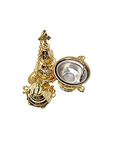 Polished Brass Hanging Incense Burner Orthodox Censer, 8 1/2 Inch #TOP2