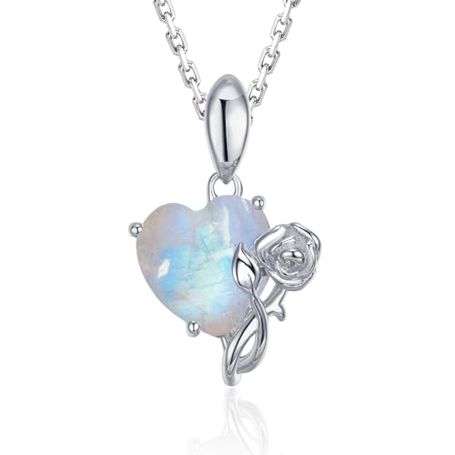 925 Sterling Sliver May Birthstone Necklace Created Emerald Necklaces Rose Jewelry Love Heart Necklace Anniversary Birthday Mother's Day Jewelry Gifts for Women Mother, 16