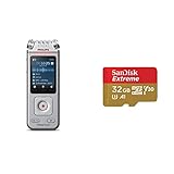 Philips VoiceTracer Audiorecorder DVT4110 digitales Diktiergerät Aufnahmegerät für Vorträge und Interviews, 8GB & SanDisk Extreme microSDHC UHS-I Speicherkarte 32 GB + Adapter