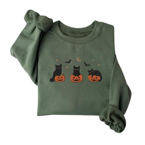 Embroidered Black Cat Tshirt, Hoodie, Sweatshirt, Halloween Sweatshirt, Pumpkin Shirt