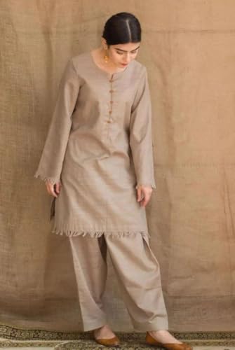 Image of ANNI Designer Co Ord Set for Women Viscose Solid | Farshi Salwar Suit for Women | Kurta Farshi Palazzo Outfit | Round Neck V Slit Full Sleeve Regular Fit Ethnic Dress Stylish Womens Clothing