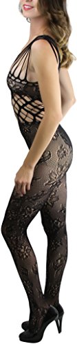 Image of ToBeInStyle Women's Bodystocking Crotchless Peek-A-Boo Fishnet Lace Bodysuit