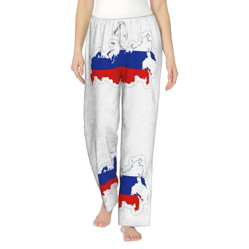 Pantalon pyjama flanelle femme motif drapeau russe bas de nuit chaud