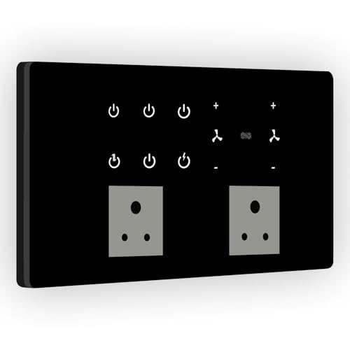 Image of IOTICS Smart Wifi Switch Board: 6 x Switch, 2 Fan & 2 Smart Plug Module. Touch Control, Remote, App Control. Voice Control with Alexa & Assistant. Smart Touch Switch Board For Home Automation (Black)