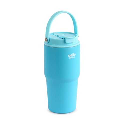 CELLO Quench Go 600 Insulated Stainless Steel Sipper Tumbler with Straw for Daily Use & Travel 600 ml Blue | Double Wall Vacuum Insulated Hot & Cold Leakproof Stainless Steel Mug Tumbler for Office
