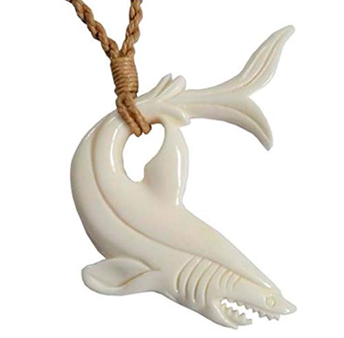 Hawaiian Jewelry Mano Shark Hand Carved Bone Necklace by Hawaiian