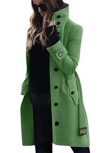 Tomwell Mantel Damen Trenchcoat Herbst Winter Langarm Revers Cardigan Elegante Einfarbig Knöpfe Mantel Warm Übergangsmantel Wintermantel Jacke Parka Outwear A Grün XXL