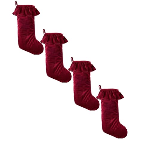 Chaussettes de Noël personnalisées velours rouge pour cheminée sapin mur | Lot de 4