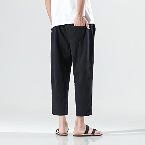 PRIJOUHE Mens Harem Pants Casual Lightweight Loose Fit Capri Pants Linen Beach Pants with Elastic Waistband3