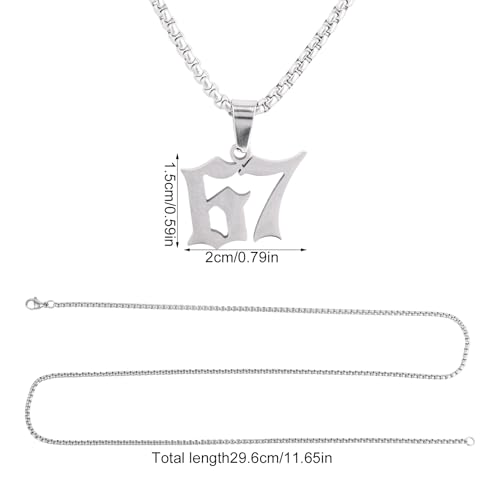 Collier pendentif numéro 67 en acier inoxydable argenté massif - 4