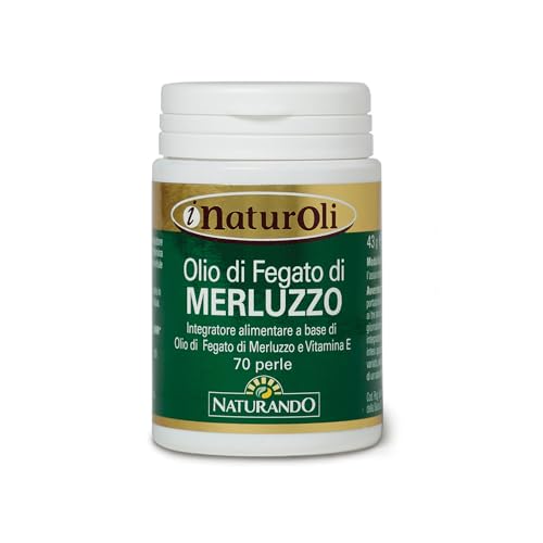 Naturando Olio di Fegato di Merluzzo ricco di Omega 3, vitamina A e vitamina D e Vitamina E - 70 capsule