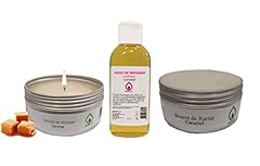 Set regalo di caramello con massaggio sensuale al caramello, con 1 candela da massaggio vegetale, 1 olio da massaggio, 1 burro di karitè