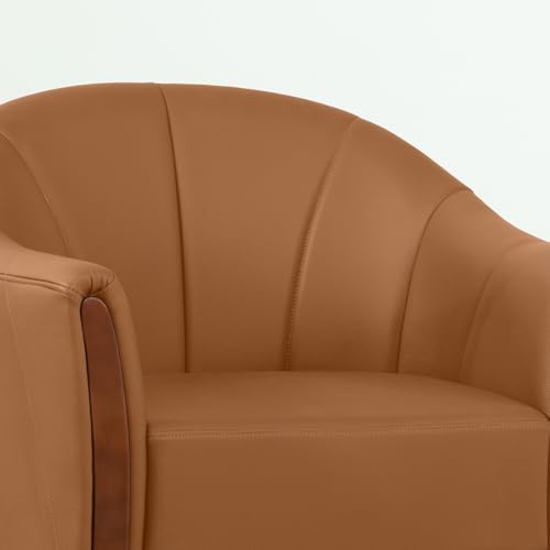 Image of 360 Swivel Accent Chair, Modern Leather Barrel Club Chair with Leather Upholstery and Sturdy Wood Base, Comfortable Armchair for Living Room, Bedroom, Reading Nook, Brown