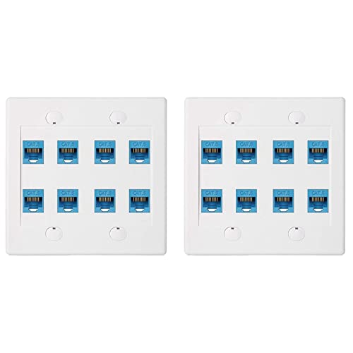 huanzhi 2X イーサネットウォールプレート8ポート、ダブルギャング6 RJ45キーストーンジャック、ネットワークケーブル、フェースプレートメス-ブルー