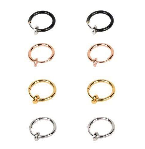Coolrunner Fake Nose Ring Goth Punk Lip Ear Nose Clip On Fake Piercing Nose Lip Hoop Rings Earrings 4 Pair