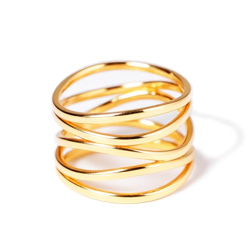 Bague cocktail à lignes croisées en plaqué or pour illuminer vos soirées et tenues urbaines