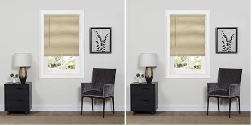 Image of Cordless Room Darkening Mini Blind - 34 Inch Width, 64 Inch Length, 1 inch Slat Size - Latte - Cordless GII Deluxe Sundown Horizontal Windows Blinds for Interior by Achim Home Decor (Pack of 2)