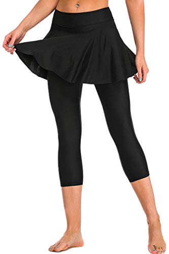 Women's Skirted Swim Capris Sun Protective Active Swimming Skirt with Leggings Tights2