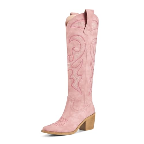 wetkiss Western Cowboy Boots with Chunky Heel Pink Size 8