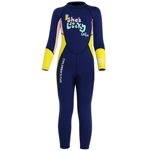 Little Big Girls 2.5mm Neoprene Long Wetsuit Thermal Full Body Swim Jumpsuits Rash Guards Yellow Navy Blue 4-6 Years