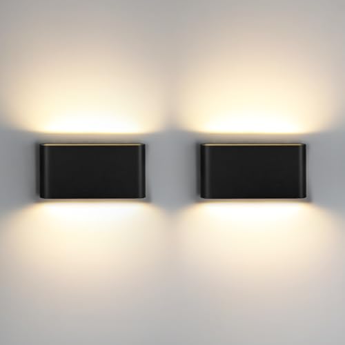 Kerry LED Wall Light, 12W 3000K Up and Down Indoor Outdoor Wall Sconce, IP44 Modern Black Aluminum Outside Lighting Mains Powered, Wall Mounted Lamp for Living Room Bedroom Hallway Staircase - 2 Pack