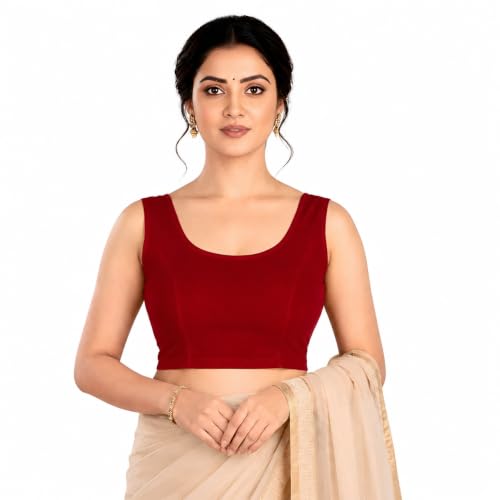 Image of Abhi Readymade Saree Blouse for Women- Sleeveless, Round Neck, Regular-fit, Stretchable, Pull-on Style Blouse