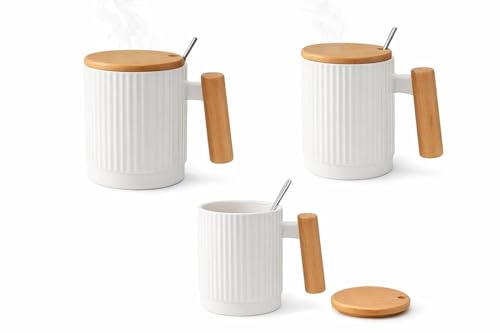 Image of Coffee Mug, Gift for Woman, Birthday Present for Girlfriend, Present for Wife Birthday, Mugs for Present, Holi Gifts, Panda Mug with Lid & Spoon (Fluted White)