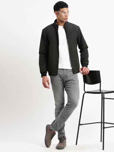 Image of SHOWOFFFF Men Solid Bomber Jacket | Mock Collar Full Sleeves Nylon Jacket for Mens | Slim Fit Regular Length Jacket for Men's