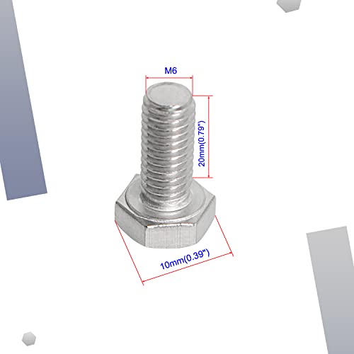 Image of M6 x 20mm Hex Head Bolts Screws Grade 6.8 Stainless Steel, Fasteners Fully Machine Threaded SUS304 30 Pcs