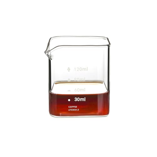 Denovin Taza medidora de vidrio, tazas de espresso de 4 onzas, vasos de chupito con boca en forma de V, tazas medidoras de vidrio transparente con boquilla única para café con leche (cuadrado