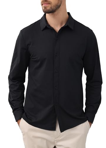 ZTN Men's Casual Stretchy Short Sleeve Button-Down Shirts UV50+ Moisture Untucked Dress Shirts