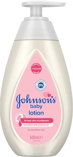 Johnson's Baby Lotion (1 x 500 ml) Lotion corporelle nourrissante et hypoallergénique pour bébé pour peaux délicates à l'huile de noix de coco pour une protection contre l'humidité 24h