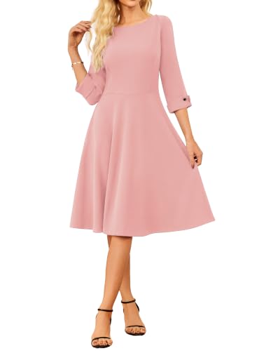 Image of GRACE KARIN Work Dresses for Women 2025 3 /4 Sleeve Fit and Flare Business Midi Dress Classy Office Dresses with Pockets
