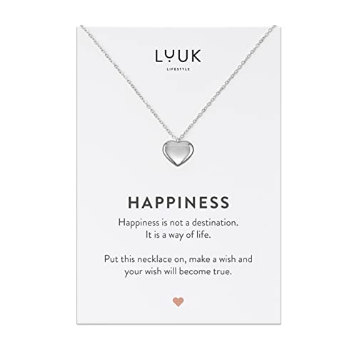 ❤ DISEGNO MINIMALE - Fantastica collana, in acciaio inossidabile con catena dal design contemporaneo, ciondolo a cuore color argento con dedica Happiness inclusa. Una collana ricca di femminilità, dal design elegante ed estremamente versatile, si adatta ad ogni abbigliamento e ad ogni stile.