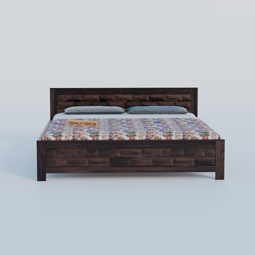 Image of TreeWalley Solid Sheesham Wood Queen Size Bed Without Storage | Double Bed Cot for Bedroom | Palang Double Bed for Home | Wooden Double cot for Living Room | Rosewood, Walnut Finish