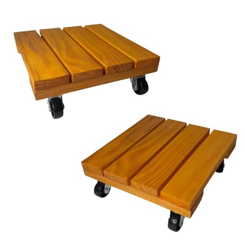 Kit 2 Suportes Base Vaso Plantas Madeira Rodinhas 20cm.