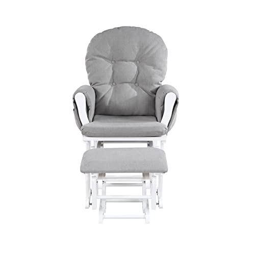 CHARMMA Mason Glider and Ottoman White Wood and Oyster Fabric-244