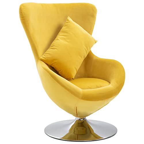 vidaXL Fauteuil Pivotant en Forme d’Oeuf avec Coussin Siège de Salon Chaise de Chambre à Coucher Salle de Séjour Intérieur Maison Jaune Velours