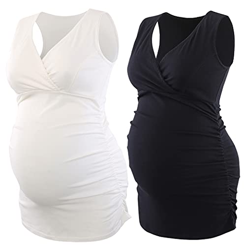 Colomi Maternity Nursing Tank Top Women Maternity Pajama Tops Nursing Cami Sleep Bra For Breastfeeding (Black+White/2Pack, M) #TOP1