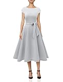 Dresstells Damen elegant Retro Swing 50er jahre kleid A-Linie Hohe Taille mit Gurtel,Faltenrock Midilang
