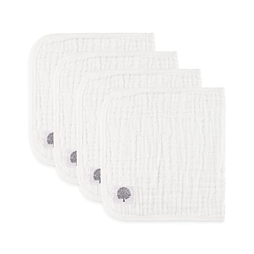 Parker Baby Co. Muslin Baby Burp Cloths, 100% Cotton Burping Clothes, Newborn Essential, Must-Have Baby Registry, Modern and Trendy Colors, 20x11 Unisex Large, Pack of 4 - White