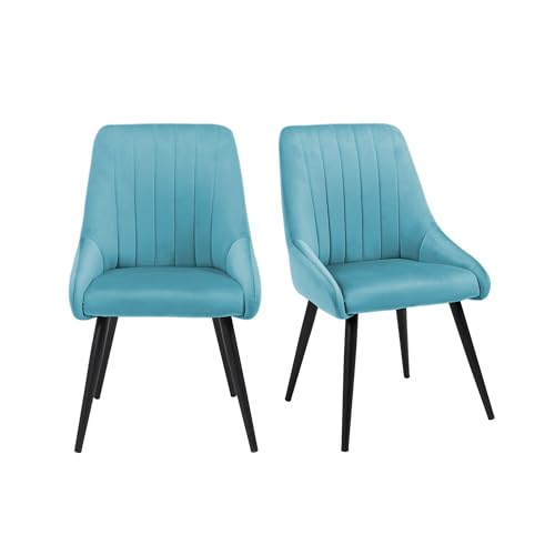 Image of Finch Fox Morris Velvet Dining Chair for Living Room, Bedroom, Home Office with Black Metal Legs in Light Blue Color (Set of 6)