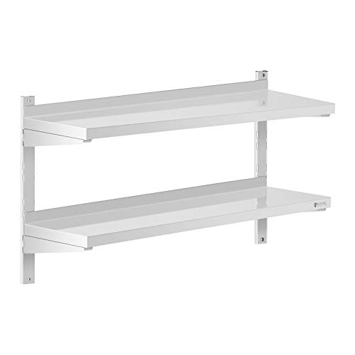 Royal Catering Estante De Pared Metálico Estantería para Cocina RCWR-1000.3 (Montaje a Pared, Capacidad: 40 kg, Acero Inoxidable, 2 baldas, 30 x 100 cm)
