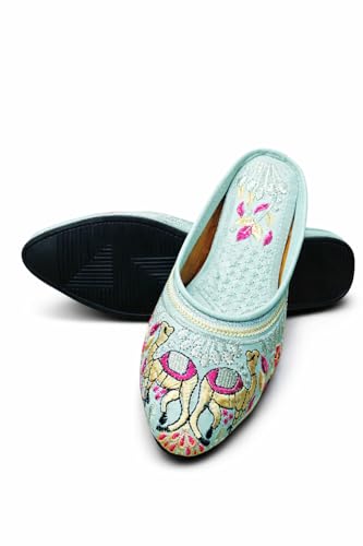 Image of Women's Ethnic Embroidered Jutti | Off-White Traditional Slip-On Mojari with Camel Motif Embroidery | Comfortable Ethnic Wear
