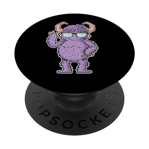 Monster with Glasses and Horns Nerd PopSockets Swappable PopGrip, Black