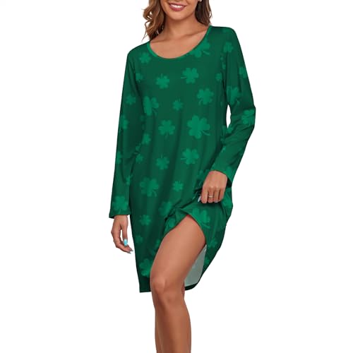 Image of American Trends Nightgowns for Women Long Sleeve Cotton Blend Sleepwear, Knee Length Night Gowns Sleepshirts House Lounge