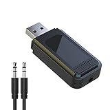 USB Bluetooth 5.0 Wireless Adapter, Wireless Audio Transmitter Receiver with 3.5mm Aux Cable Hands Free Car Kit Car Adapter for Car Aux, Home Stereo, Headphones, PC, TV and More