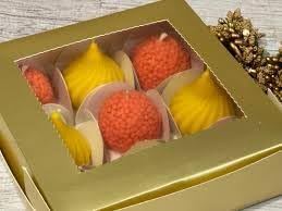 Venvintra Handcrafted Indian Dessert Scented Candle Set Traditional Laddu and Modak Shaped Cement Mold with SOYA Wax Candles for Diwali Pooja Spiritual Celebrations and Housewarming (White, 4) 2
